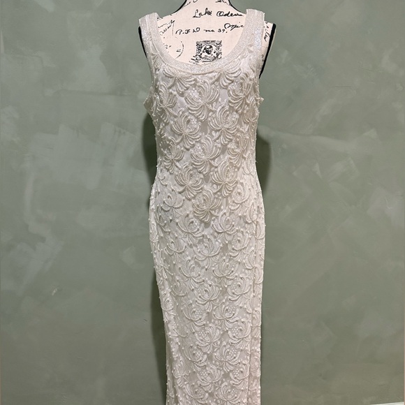 Scala Dresses & Skirts - Vintage Scala White Beaded Maxi Dress